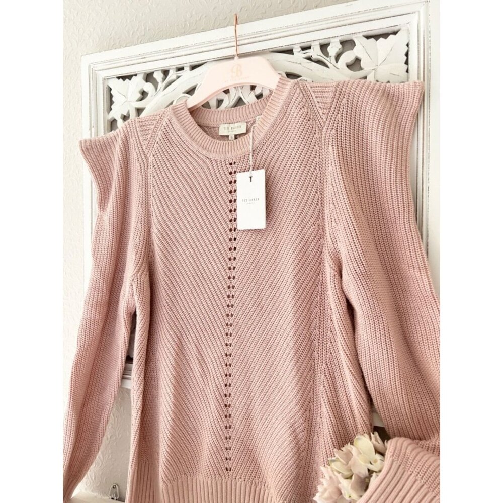 Ted Baker Sweater Womens 10 Jumper Puff Shoulder Light Pink